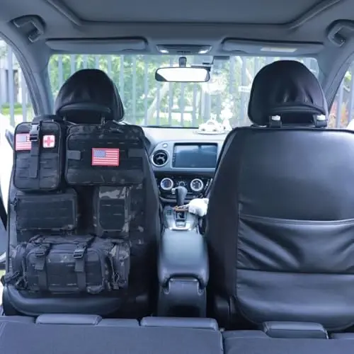Universal Tactical Car Seat Back Organizer Bag Tactical Molle Vehicle Organizers Panel Vehicle Protector Organizers with 5 Detachable Pouches for Car Truck Ford Jeep (Upgraded D model Black camo) - 4