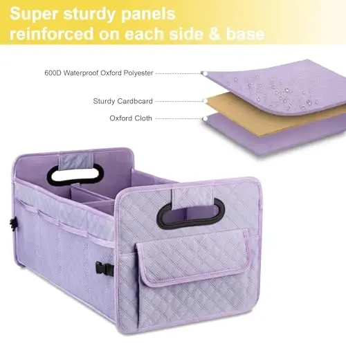Car Trunk Organizer for SUV, Collapsible Car Storage Organizer Light Purple | Sturdy, Large Capacity, Diamond Decor, Multi Compartment Container Box Adjustable Car Accessories for Sedan Truck - JIATUA (1)
