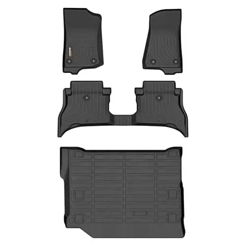 Binmotor-Floor Mats & Cargo Liner for 2021-2026 Jeep Wrangler Unlimited 4xe 4 Door (Non JL/JK), TPE All Weather Car Mats Cargo Trunk Mats Custom Fit Wrangler 4XE Accessories - 1
