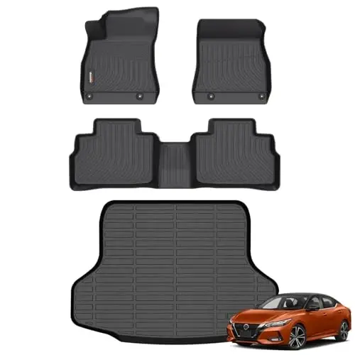 Binmotor-Floor Mats & Cargo Liner for Nissan Sentra 2020-2025 (S,SV,SR) All Weather Car Floor Mat for Nisan Sentra Car Accessories TPE Rubber Liners Cargo Trunk Mat 