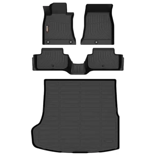Binmotor-Floor Mats and Cargo Liner Set for 2019-2026 Genesis G70 RWD (No EV), 2 Rows Floor Mats with Cargo Mat Set, Waterproof TPE Trunk Liners for Genesis G70 RWD Accessories Mats -Black 