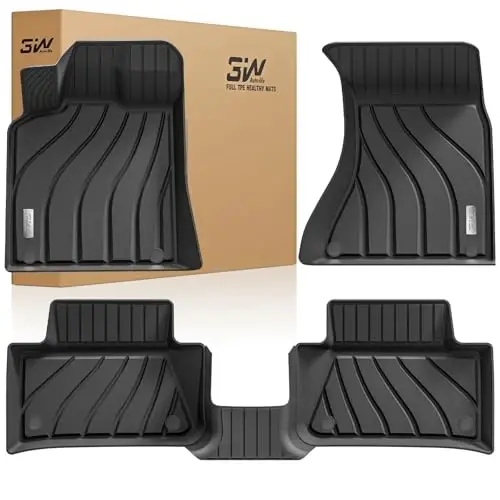 3W Floor Mats Compatible for Porsche Macan 2014-2025 2026 TPE All Weather Custom Fit Floor Liner 1st and 2nd Row Car Mats Black 