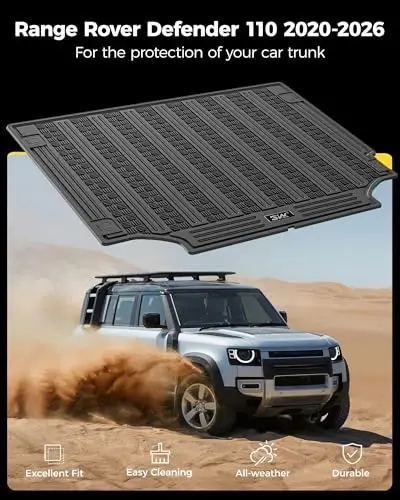 3W Cargo Liner Fit 2020-2025 2026 Land Rover/Range Rover Defender 110 5 Seats, (NOT for Defender 110s/Rubber Flooring), TPE All Weather Custom Fit Trunk Mat for Land Rover Defender, Black - 2