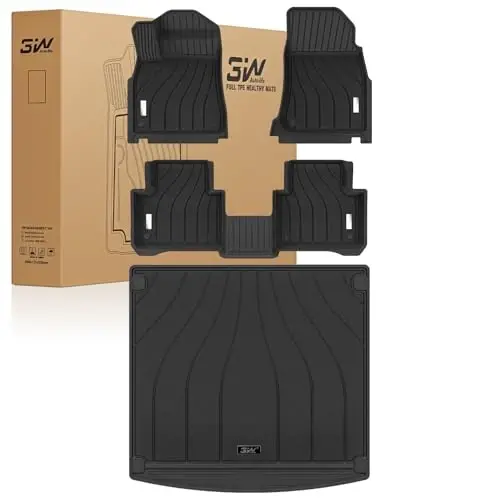 3W Floor mats &Cargo Liner for Porsche Cayenne 2019-2025 2026, TPE All Weather Custom Fit Floor Liner for Porsche Cayenne Full Set Car Mats, Black - 1