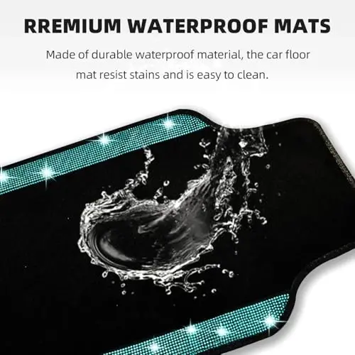 NBTEPEM Bling Car Floor Mats Full Set and Steering Wheel Cover, Universal Fit Most Cars, 4 pcs Sparkle Glitter Diamond Carpet, 5 pcs Bling Car Accessories Set for Women (Aquamarine Diamond) - 6