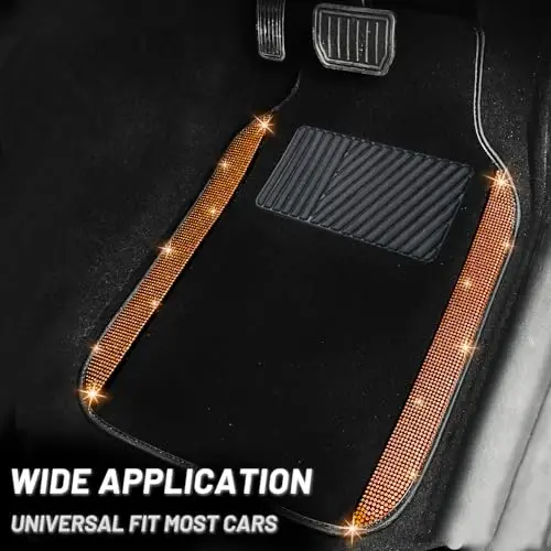 NBTEPEM Bling Car Floor Mats Full Set, Universal Fit Most Cars,SUV, Trucks, 4 pcs Sparkle Glitter Diamond Carpet for Women Girls with Anti-Slip Pad (Orange Diamond) - 2
