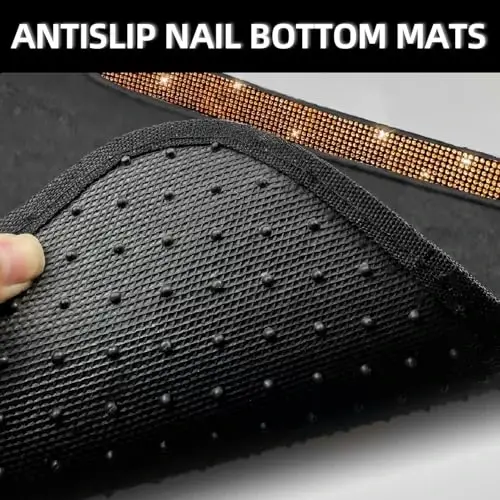 NBTEPEM Bling Car Floor Mats Full Set, Universal Fit Most Cars,SUV, Trucks, 4 pcs Sparkle Glitter Diamond Carpet for Women Girls with Anti-Slip Pad (Orange Diamond) - 4