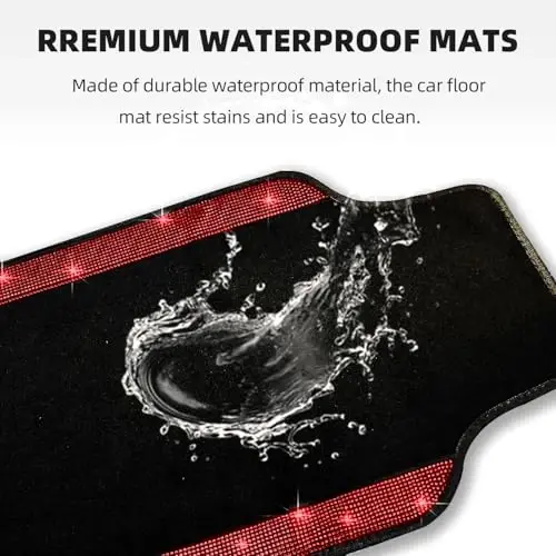 NBTEPEM Bling Car Floor Mats Full Set and Steering Wheel Cover, Universal Fit Most Cars, 4 pcs Sparkle Glitter Diamond Carpet, 5 pcs Bling Car Accessories Set for Women (Red Diamond) - 6