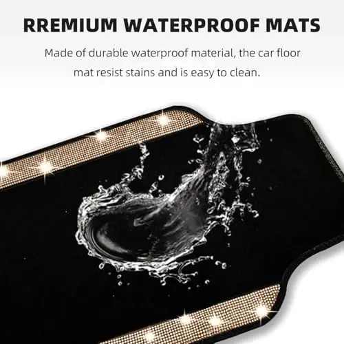 NBTEPEM Bling Car Floor Mats Full Set and Steering Wheel Cover, Universal Fit Most Cars, 4 pcs Sparkle Glitter Diamond Carpet, 5 pcs Bling Car Accessories Set for Women (Champagne Diamond) - 6
