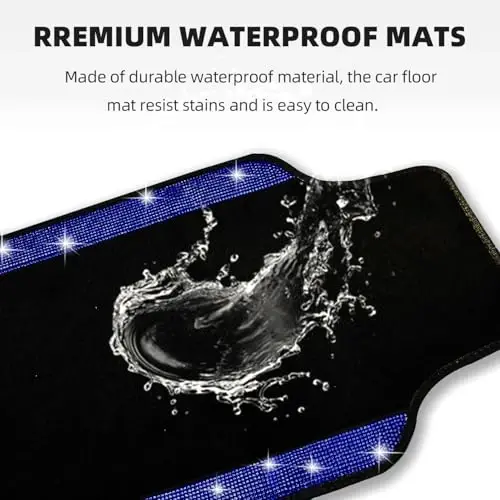 NBTEPEM Bling Car Floor Mats Full Set and Steering Wheel Cover, Universal Fit Most Cars, 4 pcs Sparkle Glitter Diamond Carpet, 5 pcs Bling Car Accessories Set for Women (Blue Diamond) - 6