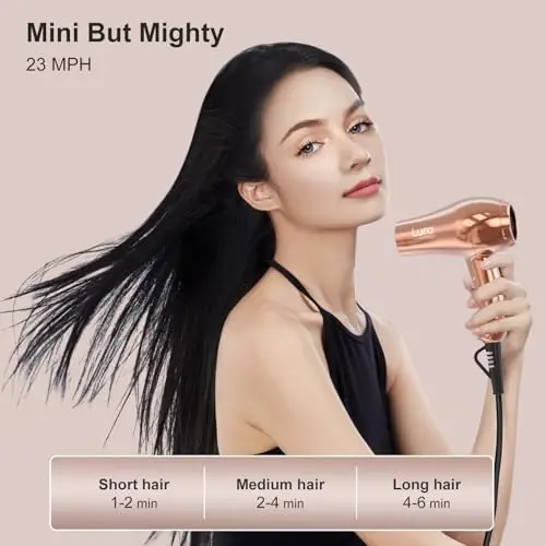 LURA Dual Voltage Travel Hair Dryer with Diffuser,Travel Blow Dryer Mini with EU Plug and UK Plug,Lightweight Portable Hairdryers with Folding Handle,1200W Compact Small Blowdryers for Women - 3