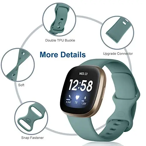 Dirrelo Bands Compatible with Fitbit Sense/Versa 3 / Versa 4 / Sense 2, Soft TPU Sport Strap Band, Replacement Wristband for Women Men, 4Pack Small, Black Modena Bluegrey Pinegreen - 2