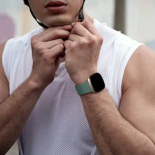 Dirrelo Bands Compatible with Fitbit Sense/Versa 3 / Versa 4 / Sense 2, Soft TPU Sport Strap Band, Replacement Wristband for Women Men, 4Pack Small, Black Modena Bluegrey Pinegreen - 4