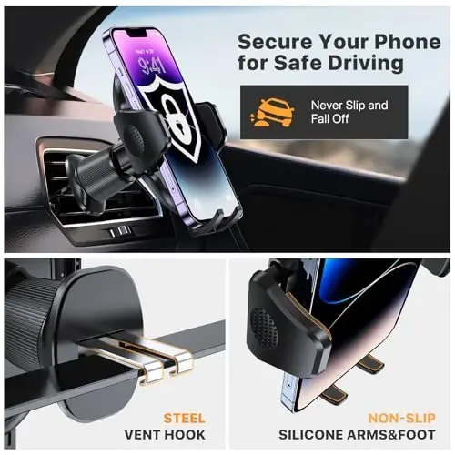 Miracase Phone Holders for Your Car with Metal Hook Clip, Air Vent Cell Phone Stand Car Mount, Universal Automobile Cradle for Garmin GPS Fit iPhone Android and All Smartphones, Carbon Fiber 2 Pack - 3