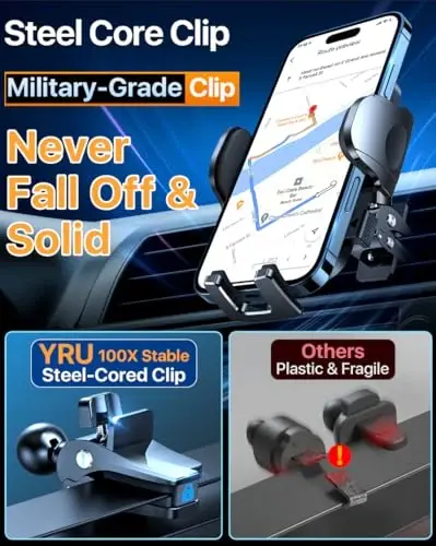 YRU[True Upgrade for Safety Car Phone Holder Mount [Patent & Military-Grade] Dashboard Cell Phone Holder for Car Vent Windshield Phone Stand for iPhone 17 16 15 14 13 Pro Max Truck Samsung, Light Red 