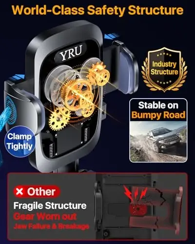 YRU[True Upgrade for Safety Car Phone Holder Mount [Patent & Military-Grade] Dashboard Cell Phone Holder for Car Vent Windshield Phone Stand for iPhone 17 16 15 14 13 Pro Max Truck Samsung, Light Red - 2