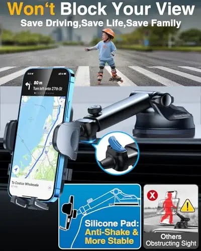 YRU True Military-Grade [360° Rotation Suction] 2026 Ultimate Car Phone Holder Mount 【90+LBS Safest Strongest & Patent Certs】 Dashboard Windshield Vent for iPhone 17 16 Pro Max Samsung, Matt Black - 5