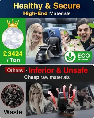 YRU True Military-Grade [360° Rotation Suction] 2026 Ultimate Car Phone Holder Mount【90+LBS Safest Strongest & Patent Certs】 Dash Windshield for iPhone 17 16 Pro Max Speakerphones, Light Gray - 5