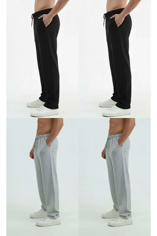 Walker Baggy 4'lü Set ( 2 SİYAH - 2 GRİ ) Oversize Eşofman Altı Bol Paça 2iplik Uzun Orta Kalınlıkta - Çok Renkli - 2