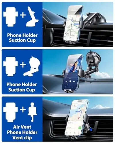 Car Phone Holder Car Universal Mobile Phone Holder 360° Rotatable Car Mobile Phone Holder Dashboard Windshield Air Vent Phone Holder Car for iPhone Android Smartphone - 2