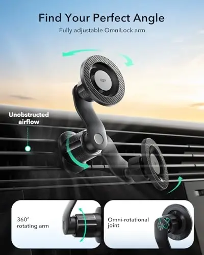 ESR OmniLock for MagSafe Car Mount, 360° Rotation, Car Phone Mount for Air Vent, Magnetic Phone Holder for iPhone 17e/17/16/15/14/13/12,Google/Samsung/Android,All Smartphones(2 MagSafe Rings Included) - 4