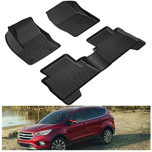 Kiwi Master Floor Mats for 2013-2019 Ford Escape/C-Max | Custom Fit All Weather Car Mats, Heavy Duty TPE Floor Liners, Front & Rear 2 Row Set, Black 
