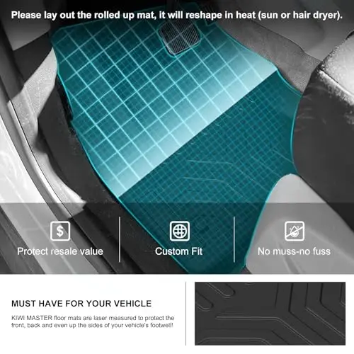 Kiwi Master Floor Mats for 2013-2019 Ford Escape/C-Max | Custom Fit All Weather Car Mats, Heavy Duty TPE Floor Liners, Front & Rear 2 Row Set, Black - 2