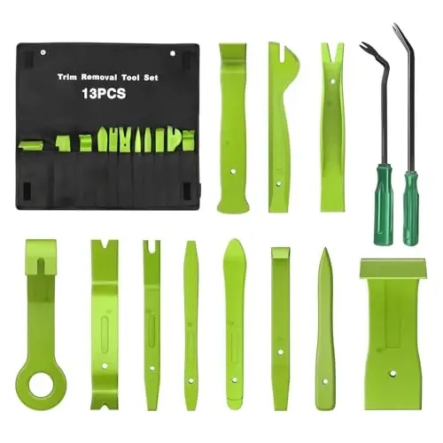 GOOACC 13PCS Nylon Trim Removal Tool Set for Bumper Fastener Rivet Clips Car Door Clip Panel Audio Video Dashboard Dismantle Green - 1