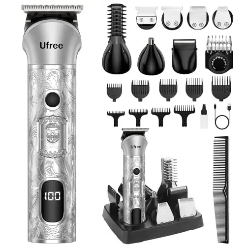 Ufree 7-in-1 Beard Trimmer for Men, Electric Razor Shaver, Men Grooming Kit | 1-10 mm Adjustable Comb for All Mustache Lengths, Type-C, LED Display, Versatile Use on Sideburns, Body, Nose Hair, Men Gift - 1