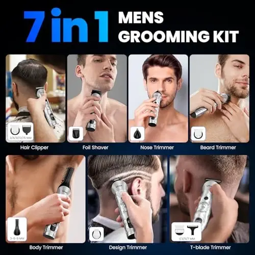 Ufree 7-in-1 Beard Trimmer for Men, Electric Razor Shaver, Men Grooming Kit | 1-10 mm Adjustable Comb for All Mustache Lengths, Type-C, LED Display, Versatile Use on Sideburns, Body, Nose Hair, Men Gift - UFREE (1)
