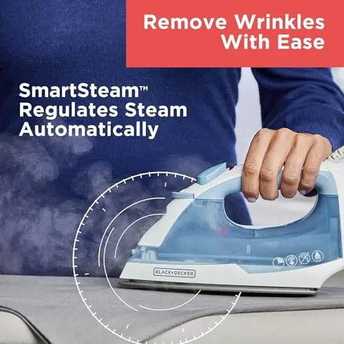 BLACK+DECKER Easy Steam Compact Iron for Clothes,Automatic Shutoff,Nonstick Plate,Light Weight,1200 Watts,(Pack of 4) - 6