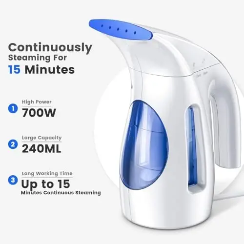 HiLIFE Steamer for Clothes, Portable Handheld Design, 240ml Big Capacity, 700W, Strong Penetrating Steam, Removes Wrinkle, for Home, Office and Travel(ONLY FOR 120V) (Ocean Blue) - HILIFE (1)