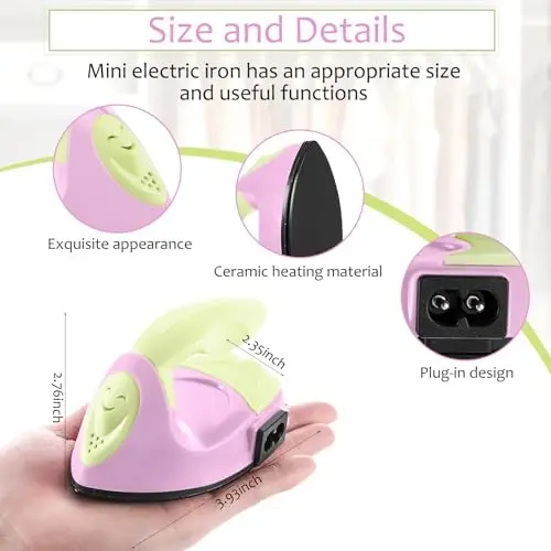 Honoson Mini Craft Iron Mini Heat Press Small Iron 3.93 x 2.36 x 2.76 Portable Tiny Flatiron with Charging Base Accessory for Fuse Bead Patch DIY Heat Transfer Vinyl (Light Yellow, Light Pink) - HONOSON (1)