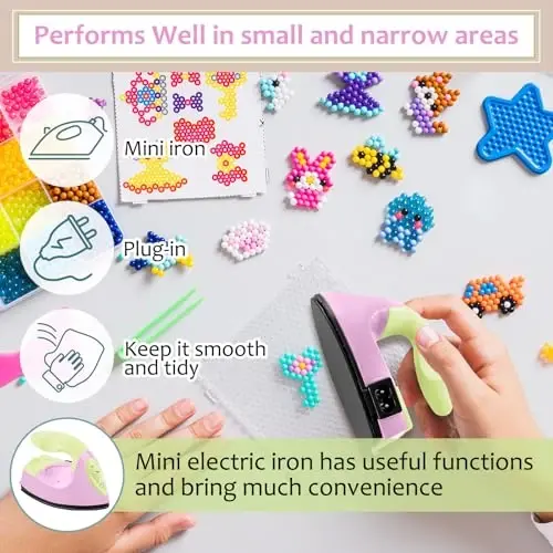 Honoson Mini Craft Iron Mini Heat Press Small Iron 3.93 x 2.36 x 2.76 Portable Tiny Flatiron with Charging Base Accessory for Fuse Bead Patch DIY Heat Transfer Vinyl (Light Yellow, Light Pink) - 5
