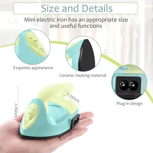 Honoson Mini Craft Iron Mini Heat Press Small Iron 3.93 x 2.36 x 2.76 In Portable Handy Tiny Flatiron with Charging Base Accessory for Fuse Bead Patch DIY Heat Transfer Vinyl(Light Yellow, Mint Green) - 2