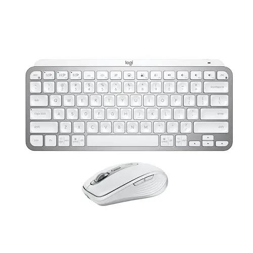 Logitech MX Keys Mini Keyboard + MX Anywhere 3S Wireless Mouse - Fluid Typing, Backlit Keys, Fast Scrolling, USB-C, Bluetooth, Compact, Multi-OS Compatiblei - Pale Grey - 1