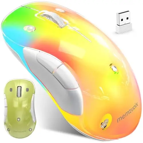 memzuoix 2.4G LED Wireless Mouse, Rechargeable Ergonomic Mouse with Detachable Cover, 1400 DPI Portable Optical Computer Mouse with USB Receiver for Laptop, PC, Desktop and MacBook, 5 Buttons-Yellow - 1