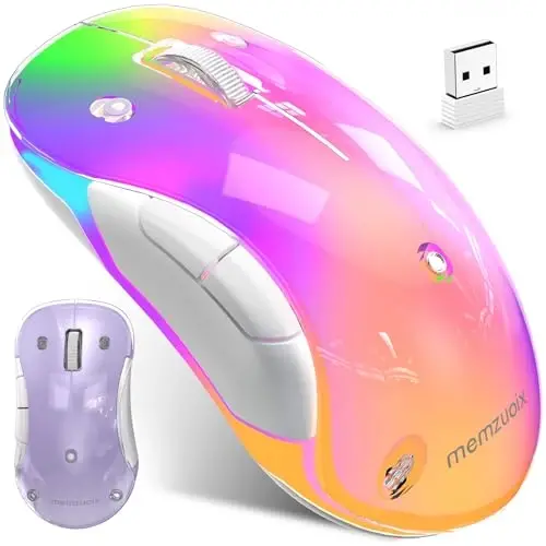memzuoix 2.4G LED Wireless Mouse, Rechargeable Ergonomic Mouse with Detachable Cover, 1400 DPI Portable Optical Computer Mouse with USB Receiver for Laptop, PC, Desktop and MacBook, 5 Buttons-Purple 