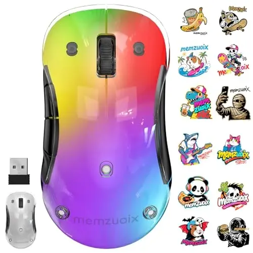 memzuoix 2.4G LED Wireless Mouse, Rechargeable Ergonomic Mouse with Detachable Cover, 1200 DPI Portable Optical Computer Mouse with USB Receiver for Laptop/PC/Desktop/MacBook, 5 Buttons-with Stickers - 1
