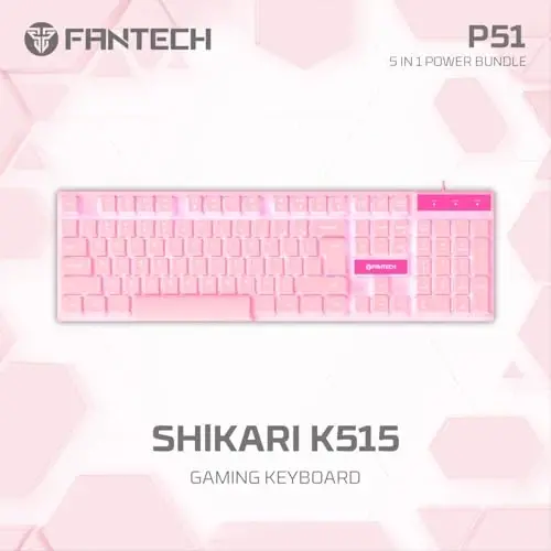 FANTECH Wired Gaming Keyboard and Mouse Set, Over-Ear Headphone and Headset Stand, Gaming Mouse Pad Wired RGB Rainbow Mice, PC Beginner Gamer Basic 5 in-1 for,PC,Laptop,Xbox Pink - FANTECH (1)