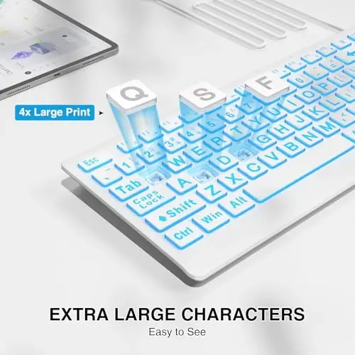SABLUTE Large Print Backlit Keyboard, Wired USB Lighted Computer Keyboards with 7-Color & 4 Modes Backlit, Oversize Letters Keys Easy to See and Type, Keyboard Compatible for PC, Laptop (White) - SABLUTE (1)