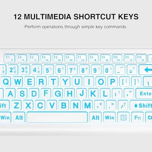 SABLUTE Large Print Backlit Keyboard, Wired USB Lighted Computer Keyboards with 7-Color & 4 Modes Backlit, Oversize Letters Keys Easy to See and Type, Keyboard Compatible for PC, Laptop (White) - 3