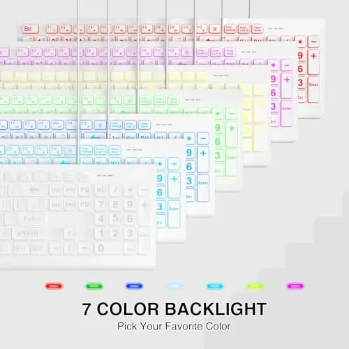 SABLUTE Large Print Backlit Keyboard, Wired USB Lighted Computer Keyboards with 7-Color & 4 Modes Backlit, Oversize Letters Keys Easy to See and Type, Keyboard Compatible for PC, Laptop (White) - 4