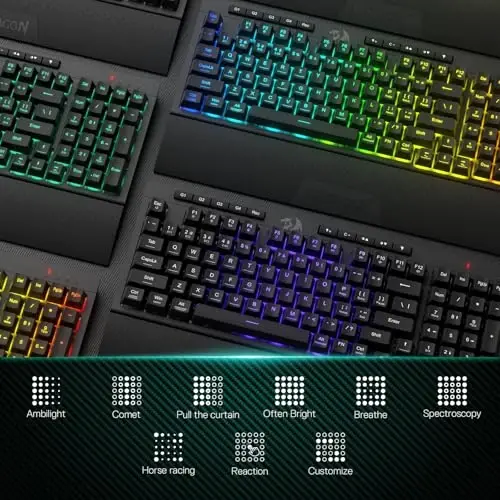 Redragon K515 PRO Shiva RGB Wireless Membrane Gaming Keyboard, 98 Keys Mechanical-Feel Keyboard w/Smooth Linear Switch, On-Board Macro & Multimedia Keys, Detachable Wrist Rest, Software Supported - 1