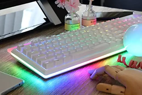 i-rocks K71M RGB Mechanical Gaming Keyboard with Media Control Knob, Blue Switches, 107 Keys w/Full NKRO, PBT Keycaps, Multimedia Hotkeys, Detachable USB-C Cable and Onboard Storage, White - 4