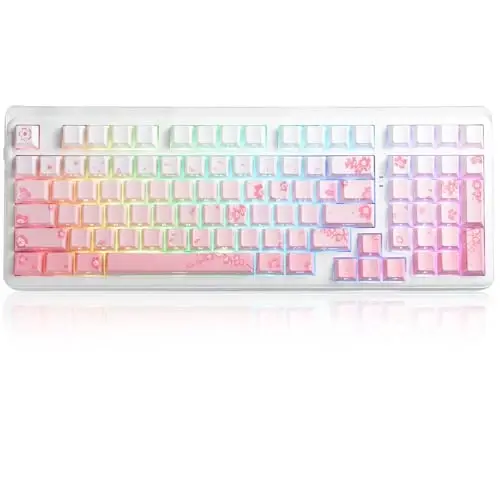 DAREU EK98pro Sakura Pink Wireless Mechanical Keyboard,Tri-Mode BT/2.4GHz/USB-C Creamy Gaming Keyboard with Number Pad,Gasket Structure,Hot Swappable Custom,RGB Backlit for Win/Mac - 1