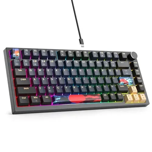 SbocKeeb 75 Percent Keyboard Gasket-Mounted with Sound Absorbing Pads, 82-Key Compact Wired RGB Mechanical Gaming Keyboard Hot-Swap Socket for Win, Blue Samurai 