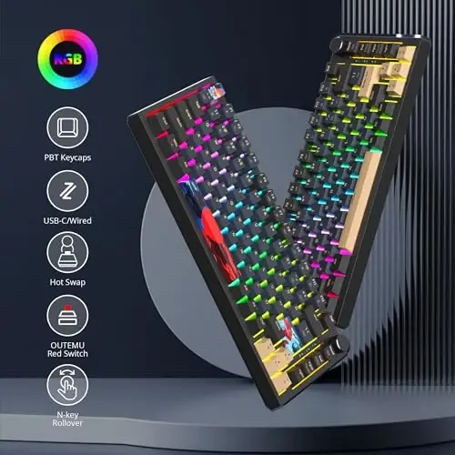 SbocKeeb 75 Percent Keyboard Gasket-Mounted with Sound Absorbing Pads, 82-Key Compact Wired RGB Mechanical Gaming Keyboard Hot-Swap Socket for Win, Blue Samurai - 2