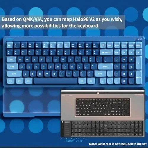 nuphy Halo96 V2 Wireless Mechanical Keyboard, 96% Hot Swappable, 99 Keys RGB Backlit, Bluetooth/USB-C/2.4GHz, Silent Red Switches, Blue, QMK/VIA Support - 4