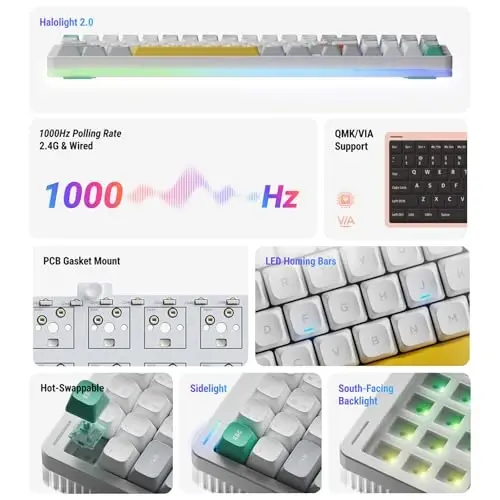 nuphy Halo96 V2 Wireless Mechanical Keyboard, 96% Hot Swappable, 99 Keys RGB Backlit, Bluetooth/USB-C/2.4GHz, Silent Red Switches, Blue, QMK/VIA Support - 5